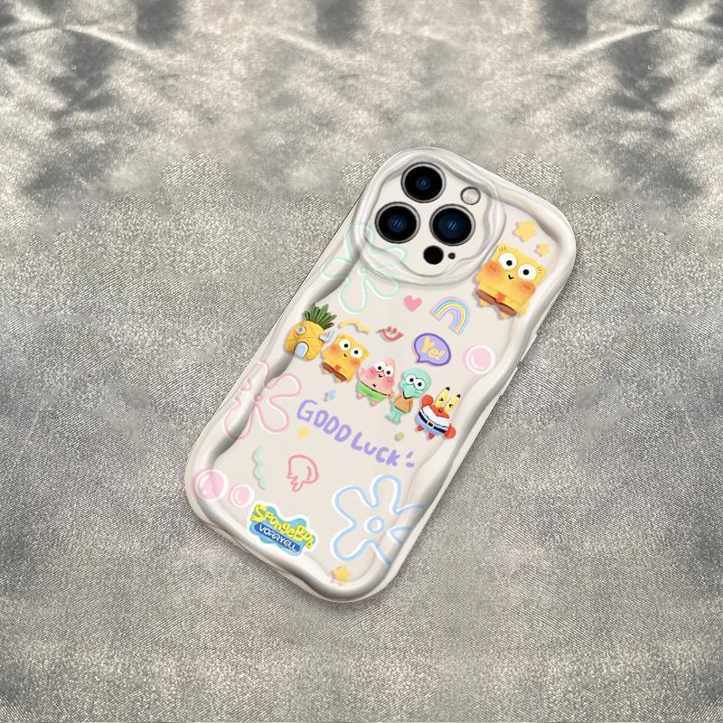 Thích Hợp Cho iPhone 17 16 15 14 13 12 11 Pro Max Plus 17 AIR 3D Wave Mềm TPU SpongeBob SquarePants Vỏ Điện Thoại Chống Sốc