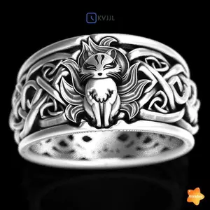 Nhẫn Cáo Chín Đuôi Vintage Dành Cho Nữ Nam Hợp Thời Trang Nhẫn Trang Sức Quà Tặng Có Thể Điều Chỉnh Mới