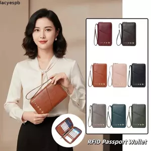 LACYES Bao Hộ Chiếu Dây Kéo, Ví Du Lịch RFID Giả Nhiều Túi, Hộp Đựng Thẻ Dài Cổ Tay Vintage Máy Bay Bảo Vệ Hộ Chiếu Ba Lô