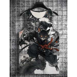 Samurai Cat 3D Tank Top Nam, Áo thun không tay cổ điển Nhật Bản, Áo Vest mềm mại thoáng khí cho mùa hè
