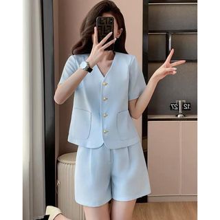 HB - Set Bộ Nữ Áo Cổ V Cúc Đồng Kèm Quần Short Đùi S121