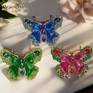 AqToCna Vintage Sang Trọng Pha Lê Bướm Thổ Cẩm Dành Cho Nữ Cô Gái Nhiều Màu Sắc Kim Cương Giả Thổ Cẩm Quần Áo Chân Dự Tiệc Thời Trang Trang Trang Sức Quà Tặng AqToCna
