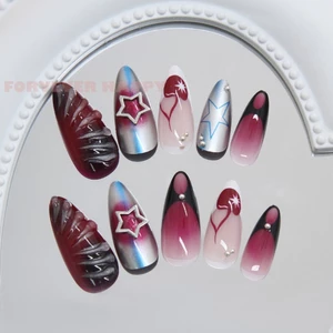 24 Móng Tay Giả Hạnh Nhân In Hình Ngôi Sao - Dễ Dàng DIY Trang Trí Móng Tay