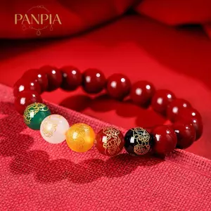 PNPIA- Cinnabar Pixiu Vòng Tay Vintage Thiết Kế Hạt Lắc Tay Quà Tặng Nam Nữ Bùa Hộ Mệnh Trang Sức Tự Nhiên Quyến Rũ Quà Tặng Khắc Vòng Tay