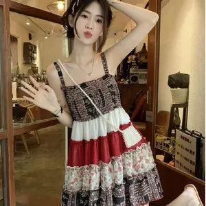 Đầm đeo hoa sang trọng cổ điển mùa hè dành cho người nhỏ khâu váy voan