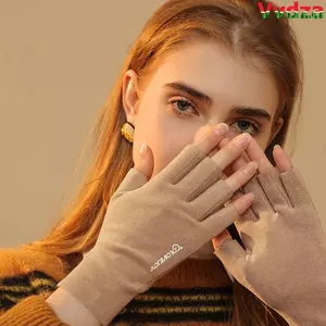 VVDZA Găng Tay Ấm Bán Chạy Đức Nhung Màn Hình Cảm Ứng Bán Ngón Tay Ngắn