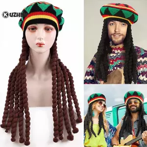 KUZHEN Reggae Mũ Có Dreadlosfortable Braid Hat Tóc Giả Phong Cách Dân Tộc Reggae Beret Len Đan Mũ Trang Phục HOT