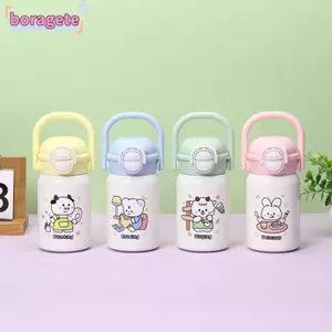 Cốc hút chân không BORAGETE, Cốc cách nhiệt hoạt hình dễ thương 400ml, Bình nước bền bỉ dung tích cao bằng thép không gỉ 316 cho bé trai và bé gái