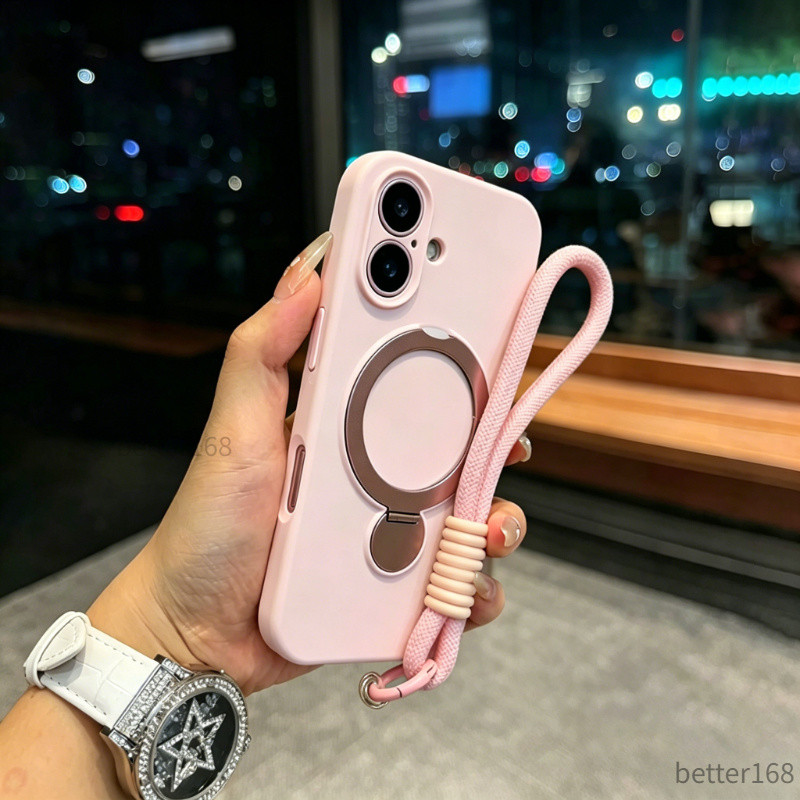 Ốp lưng điện thoại cao cấp mịn vòng nam châm đế đỡ dây tay cho iPhone 13 14 15 16 17 Pro Max chống xước dễ vệ sinh nữ