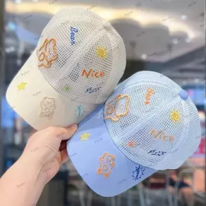 Mũ bóng chày trẻ em PYCOU, Mũ che nắng trẻ em thêu hình gấu hoạt hình, Mũ che nắng lưới thoáng khí cho trẻ mới biết đi cho mùa hè