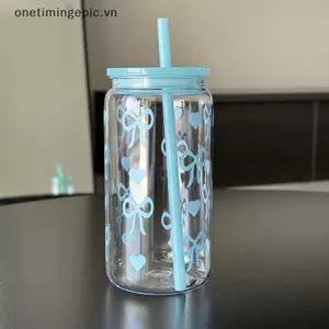 VFZ Kawaii Bình Nước Thẩm Mỹ Tumbler Cho Đá Cà Phê Nước ép Trà Nơ Dễ Thương Cốc Nhựa Có Nắp Ống Hút Chai Uống Di Động OTE