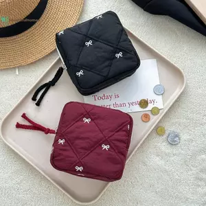 BeautifulHomeA Túi Trang Điểm Nữ Thêu Nơ Du Lịch Túi Đựng Mỹ Phẩm Dung Tích Lớn Cầm Tay Trang Điểm Vệ Sinh Túi Bảo Quản VN