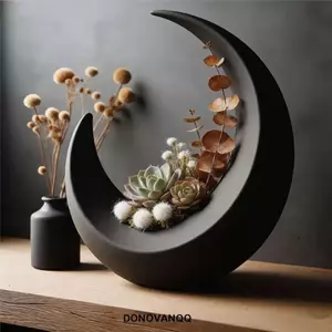 Chậu hoa hình mặt trăng DONOVANQQ, Bình hoa mặt trăng in 3D bằng nhựa hiện đại, Trang trí sáng tạo Giá đỡ hoa tối giản Trang trí để bàn