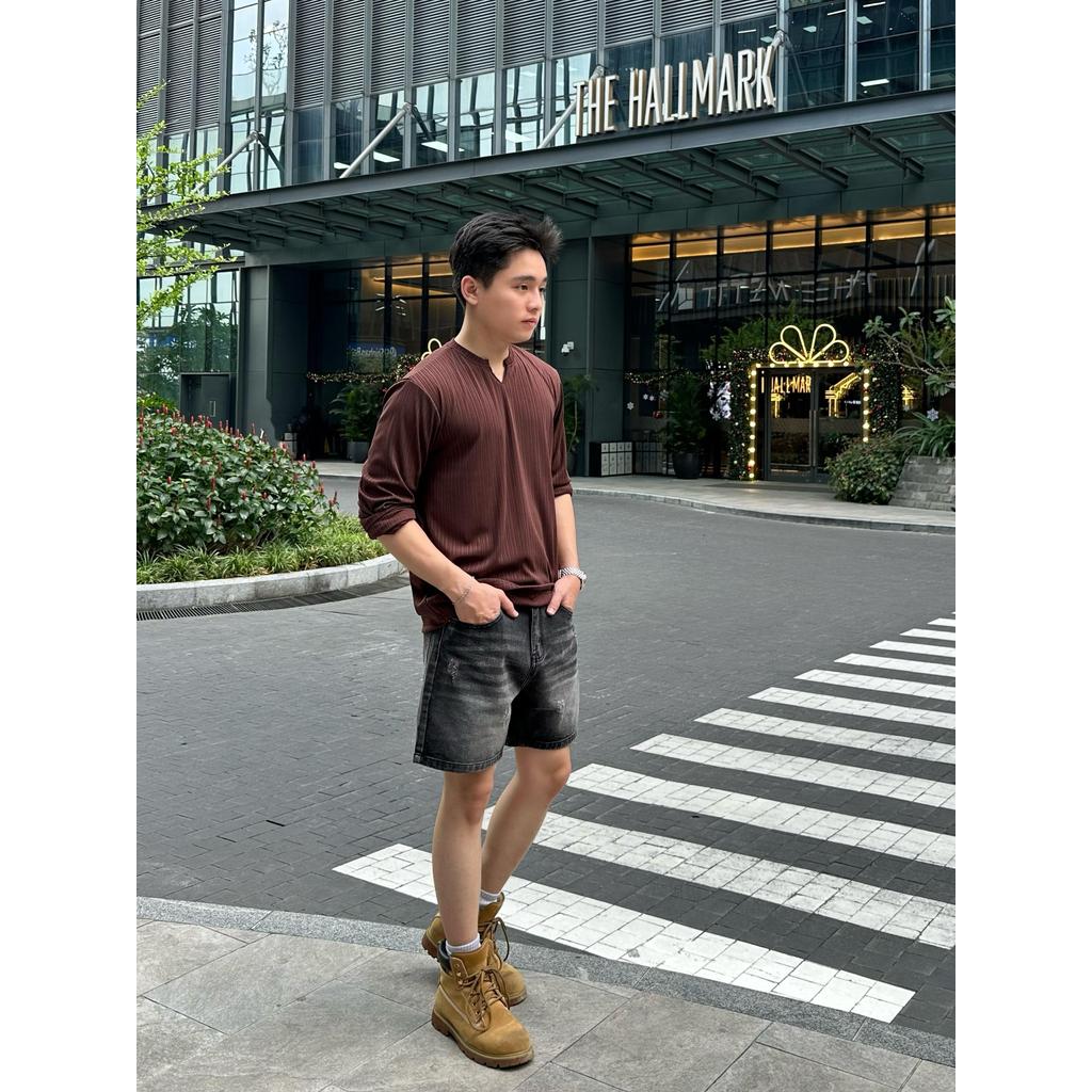 Quần Short Jean Nam DIN Thêu, Quần Xám Bạc Nam Tính Form Trên Gối Thoải Mái, Phong Cách Street Wall Cá Tính JD443