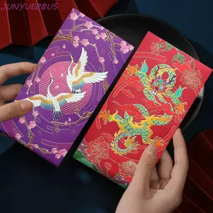 JUNYUE88US Phong bì màu đỏ năm mới, Túi đựng tiền may mắn rắn dập nóng, Lễ hội mùa xuân Essentials Hình chữ nhật dày dập nổi gói màu đỏ 2025