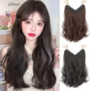 Phần mở rộng tóc gợn sóng dài DELMER, Bộ tóc giả nửa đầu hình chữ U tổng hợp tự nhiên, Phụ kiện tóc Tấm lót tóc giả vô hình chịu nhiệt lông tơ Đảng