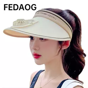 Mũ chống nắng quạt FEDAOG, Mũ Panama thoáng khí vành rộng, Du lịch di động có quạt chống tia cực tím Mũ đi biển nam nữ