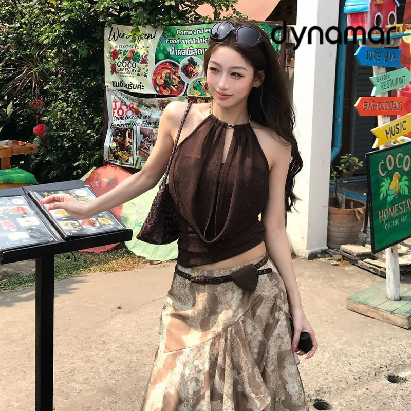 【dynamar】Áo hai dây cổ yếm lấp lánh, áo hai dây hở lưng gợi cảm dành cho nữ.