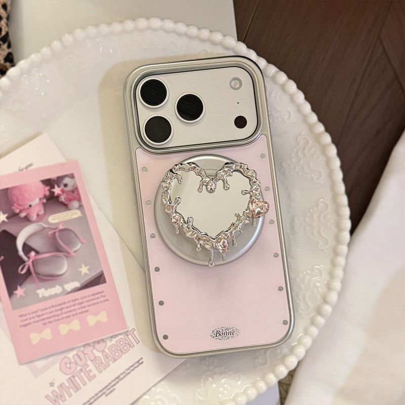 Ốp lưng Gilt Mirror Apple 17promax iPhone16 Giá đỡ từ tính 15 Thích hợp cho 14 Mạ mát ngọt ngào 17