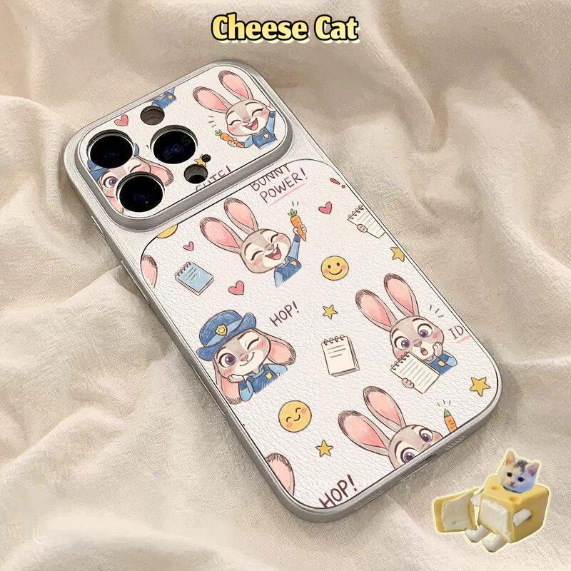 Ốp điện thoại da trắng đơn giản hình chú thỏ cảnh sát dễ thương cho iPhone 17 Pro Max 15 16 13 12 11 Pro Xs XR