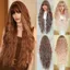 WEETW Highlight Beige Wigs with Bangs, chịu nhiệt dài 36Inch gợn sóng xoăn màu nâu xoăn, Sweet Fluffy Smooth Thoáng khí Halloween Cosplay Tóc giả Carnival