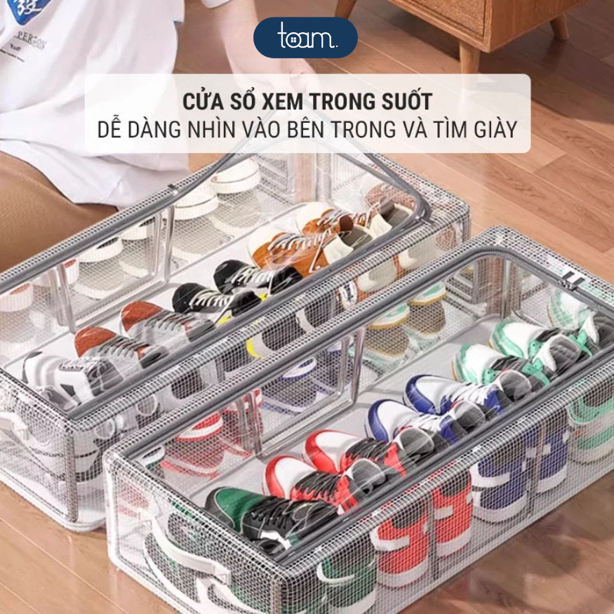 Hộp Đựng Giày HomeMate Gấp Gọn Trong Suốt Có Khóa Kéo, Tủ Đựng Giày Vải PVC Khung Thép Chống Ẩm Mốc