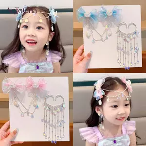 AqToCna Trẻ Em Dễ Thương Cho Bé Nàng Tiên Cá Công Chúa Ngọc Trai Viền Nơ Đầu Trước Dây Xích Kẹp Tóc Cổ Tích Phụ Kiện Tóc Kẹp Tóc AqToCna