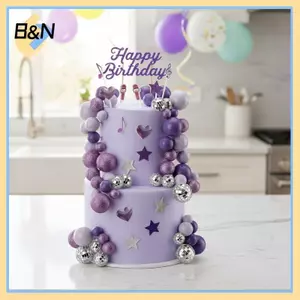 B & N 32 Chiếc Lấp Lánh Màu Tím Disco Bóng Trang Trí Bánh Ngôi Sao Trái Tim Cho Sinh Nhật Và Đám Cưới.