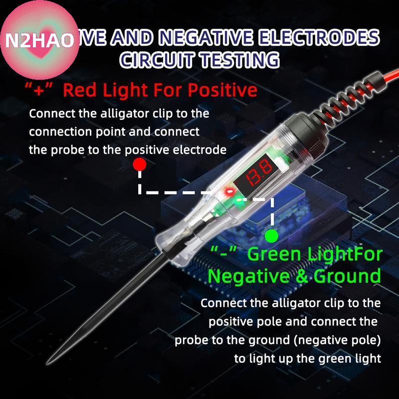 Bút kiểm tra mạch điện áp kỹ thuật số N2HAO 3V 120V có màn hình LCD trong suốt Đầu dò thử nghiệm dài cho thợ điện Ô tô DIY và An toàn gia đình n