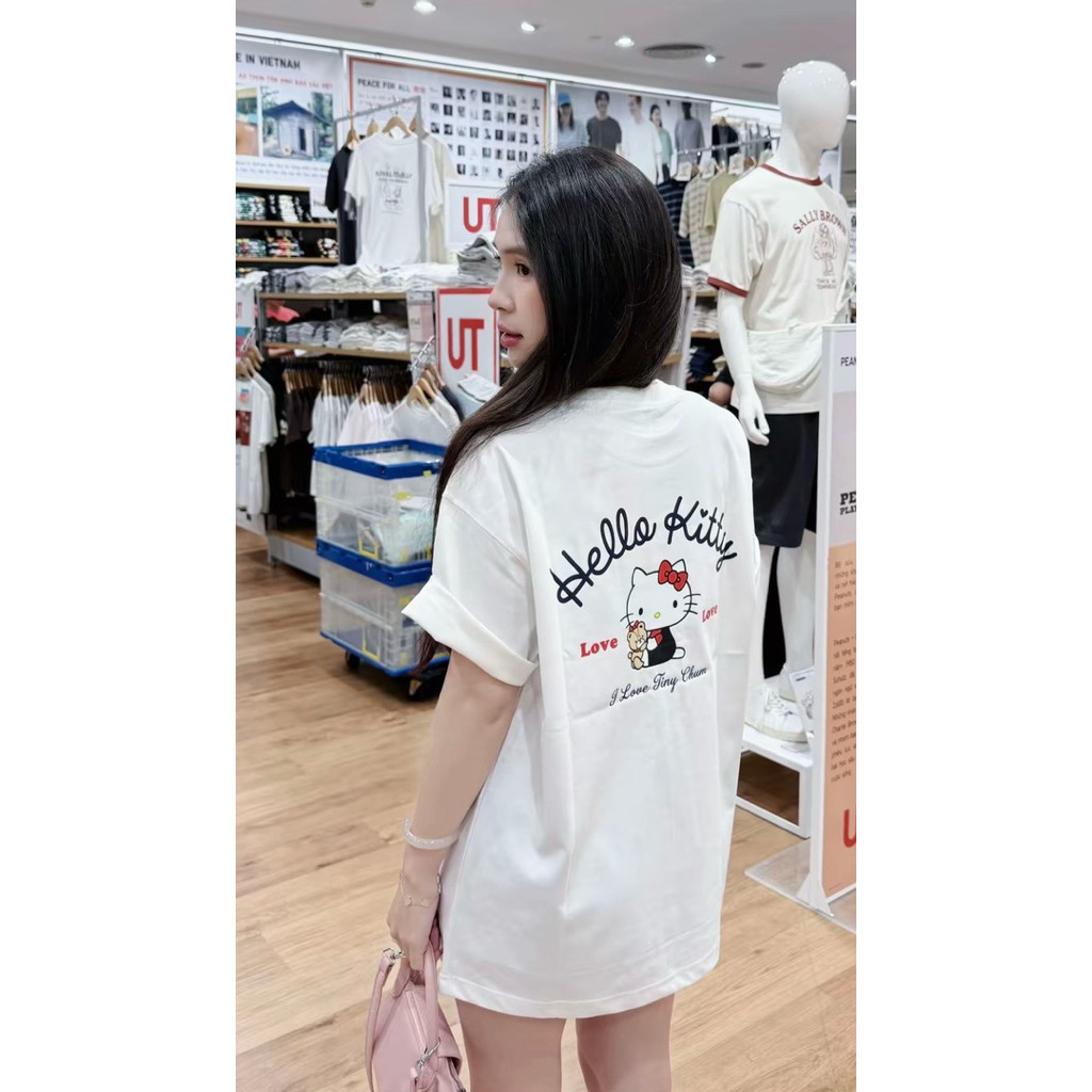Áo Thun Form Rộng Hello Kitty Hình In Nét- Unisex Cao Cấp Cotton 2 Chiều Dày Dặn Loại