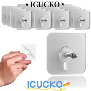 Miếng dán vít không khoan ICUCKO, Không cần đục lỗ Nhãn dán móng tay trong suốt, Móc tự dính không dấu vết treo tường cho phòng tắm nhà bếp