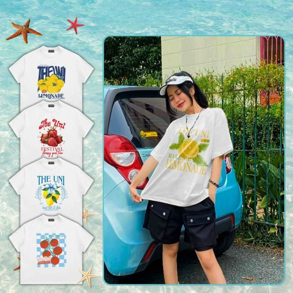 （Giao hàng 24h）Angela Áo Thun Trắng Boxy Mùa Hè Trái Cây Nhiệt Đới 2 100% Cotton 220gsm Năng Động Trẻ Trung