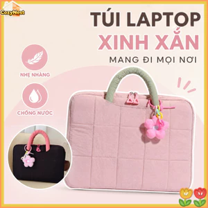 Túi laptop vải Oxford siêu nhẹ - chống sốc, chống nước, nhiều ngăn, quai dày, tặng charm hoa