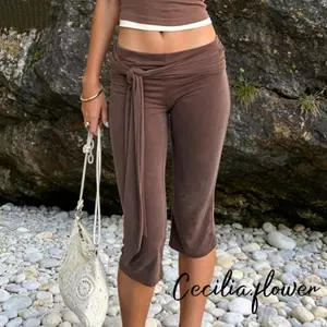 Quần Capri Nữ Eo Co Giãn Thấp Màu Trơn Slim Fit Quần Crop Co Giãn Có Thắt Lưng