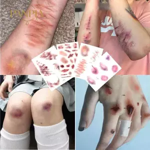 PNPIA- 4 Tờ Halloween Vết Thương Bruising Hình Xăm Tạm Thời Cosplay Chống Thấm Nước Cánh Tay Mắt Cá Chân Hình Xăm Stiers Lâu Dài Giả Hình Xăm