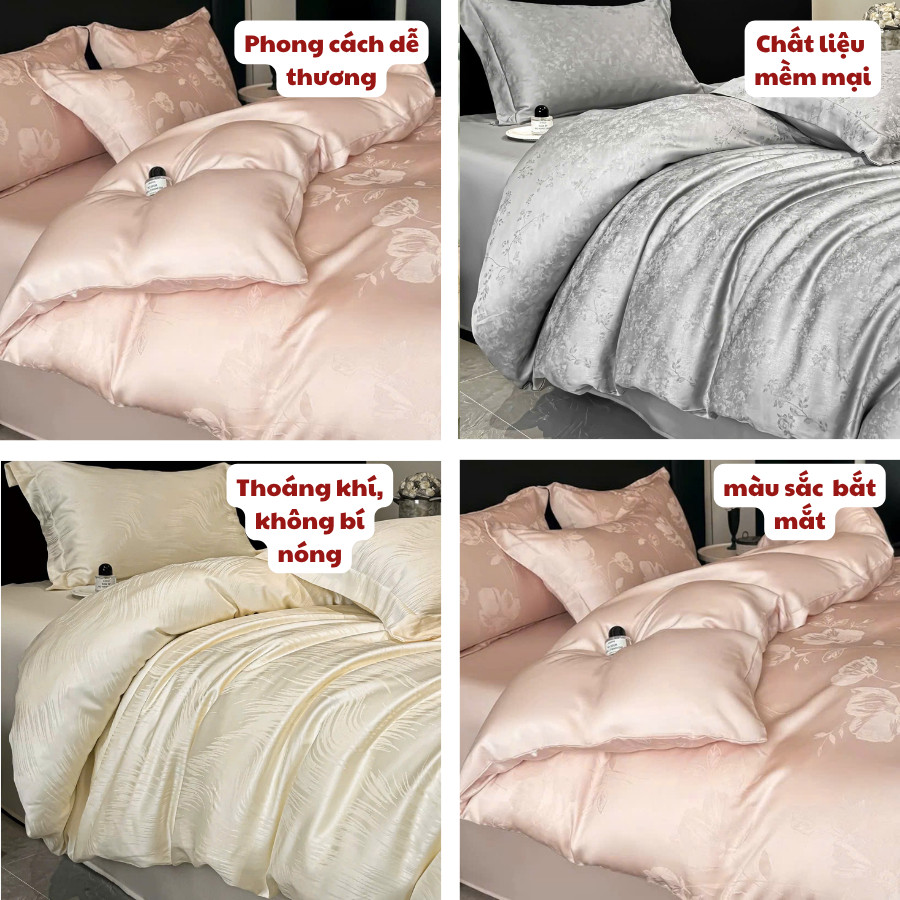 (L4416)Bộ vỏ chăn ga tencel Jacquard cao cấp với sợi dệt vân chìm cực sang và tinh xảo  - MemMinbedding Luxury