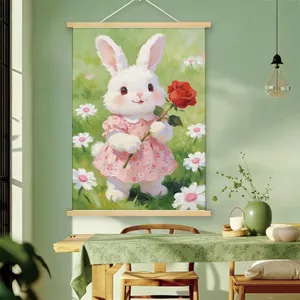 Tranh treo tường hình thỏ dễ thương che đồng hồ điện phòng trẻ em, tranh trang trí phòng khách/phòng ngủ đầu giường 5.29