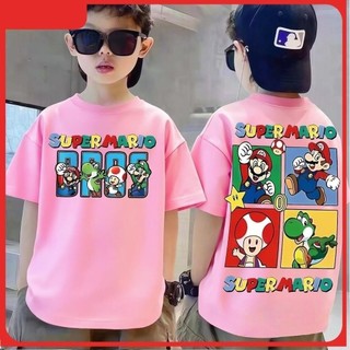 2026 Áo thun  trẻ em tay ngắn cotton thoáng khí in hình super mario Phù hợp cho trẻ em tay ngắn năm mới