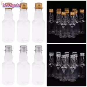 BORAGETE 5 Chai Nhựa, Đồ Dùng Dự Tiệc Bộ Chai Rượu Mini Nhỏ, Mũ Bạc / Vàng 60ml Chai Rượu Rượu Chai Rượu
