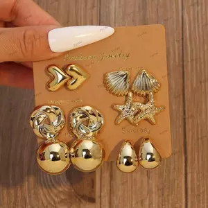 PYCOU 6 Đôi Bông Tai Tòn Ten, Bông Tai Mặt Dây Chuyền Bông Tai, Trái Tim Vintage Sao Biển Bohemian Bông Tai