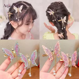 AqToCna Di Chuyển Bướm Kẹp Tóc Cho Bé Gái Trẻ Em Lắc Di Chuyển Cánh Đầu Kẹp Nổ Kẹp Ngọc Trai sel Kẹp Tóc DIY Hợp Kim Phụ Kiện Tóc AqToCna