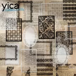 YICA 30 Cái Thêu Sò Trang Trí, DIY PET Ren Miếng Dán, Vintage Handmade Đen Trắng Sáng Tạo Nền Giấy Tạp Chí Văn Phòng Phẩm