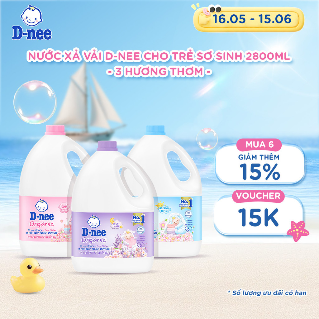Nước xả vải D-nee cho trẻ sơ sinh, thơm lâu, giúp quần áo mềm mại phù hợp cho làn da nhạy cảm -Can 2800ml- 3 Hương thơm