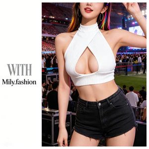 Milyfashion Gợi Cảm Ống Trắng Top Mỏng Hơn Nhìn Sling Dây Rò Rỉ Umbilical Rỗng Ngắn Top Pure Desire KASF