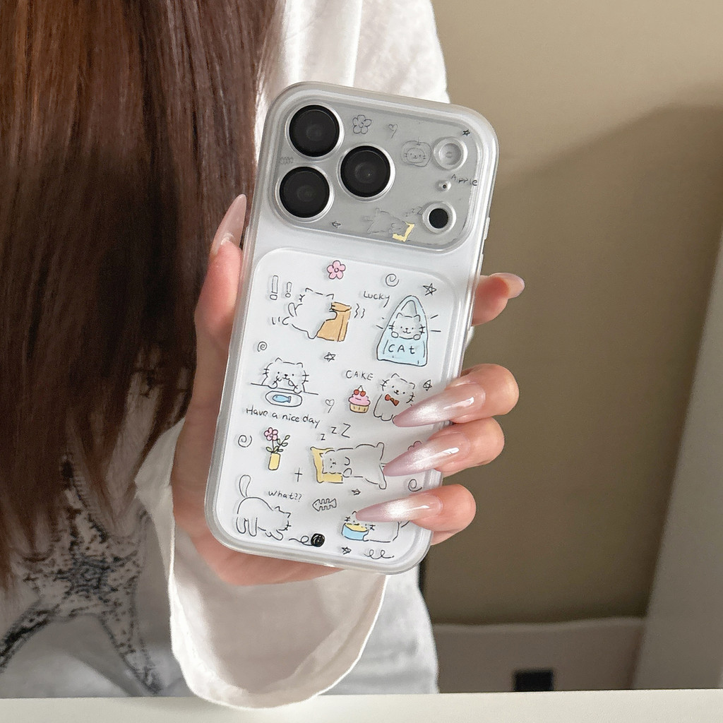 Ốp Điện Thoại Line Cat Cho iPhone 17 Pro Max 16 15 Vỏ Bảo Vệ Chống Sốc