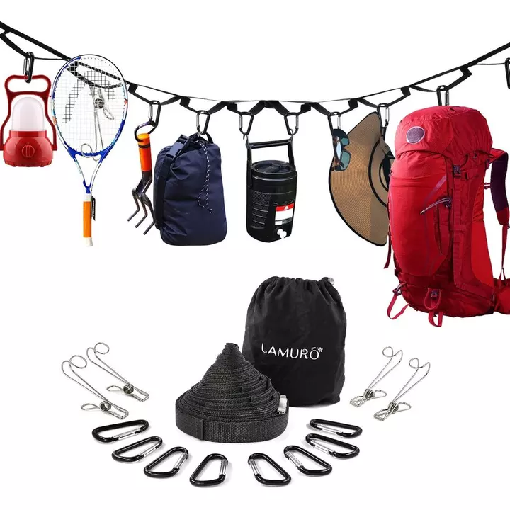 Dây đeo lưu trữ cắm trại với 19 vòng riêng biệt để treo thiết bị, bánh răng và đồ dùng cắm trại | Bao gồm móc và chân quần áo Carabiner | Tổ chức cắm trại bền bỉ giữ
