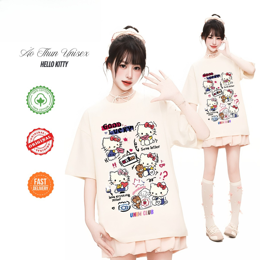 （Giao hàng 24h）Angela Áo Thun Hello Kitty Giơ Ngón Tay Giữa Unim Club Cotton Việt Mềm Mịn Thoáng Mát Form Rộng Oversize