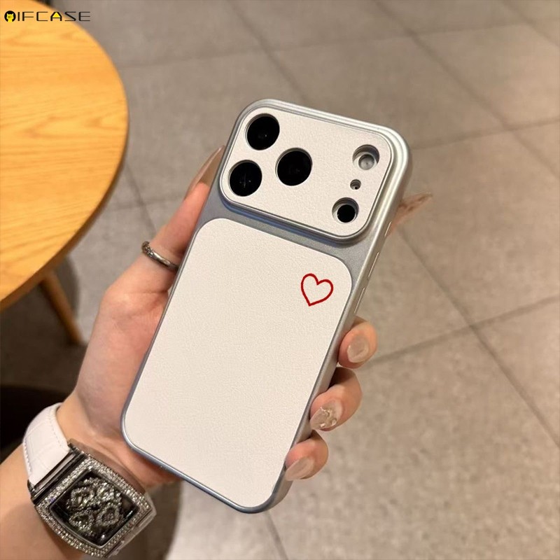 Dành Cho Xiaomi 17 Pro Max 15 15T 14 14T 13 13T 12 Ultra 12T 12S 12X Mi 11i 11X 11 Lite Pro Ốp Điện Thoại Cửa Sổ Nhìn Lớn Da PU Dễ Thương Dòng Đơn Giản Màu Đỏ Trái Tim Tình Yêu Vỏ