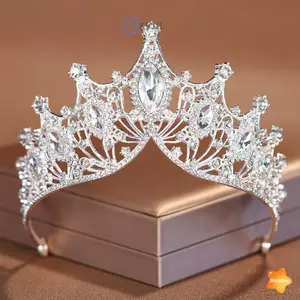 Tinh tế rực rỡ Baroque Đám cưới Pha lê Vương miện cô dâu Tiaras Phụ kiện trang sức tóc Nữ Mũ kim cương giả mới
