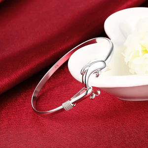 URMYLADY Bạc 925 Vòng Tay Nữ Mỹ Dễ Thương Cá Heo Lắc Tay Có Thể Điều Chỉnh Trang Sức Thời Trang Đảng Cô Gái Sinh Viên